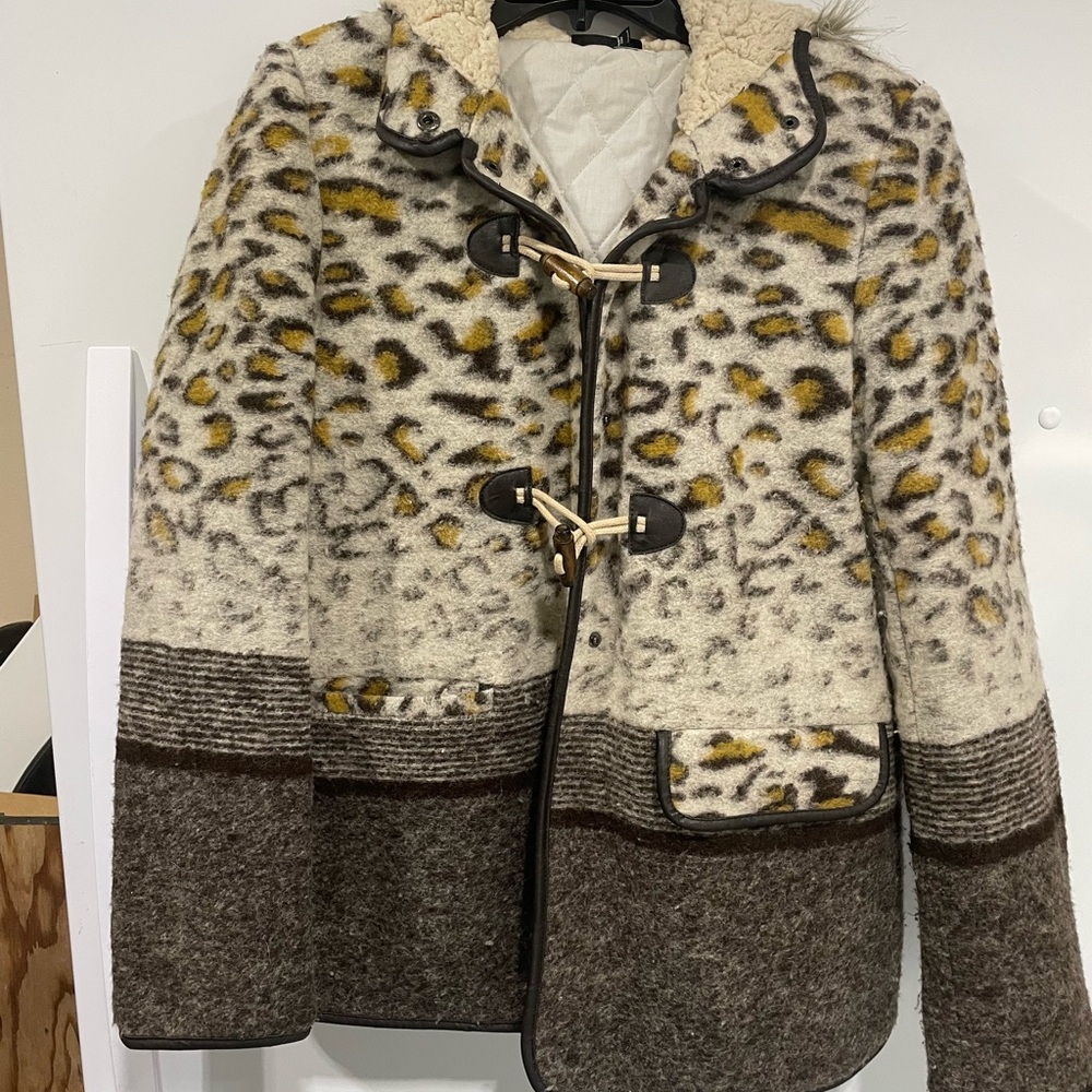 Topshop Cream and Brown Teddy Jacket with Plush Texture